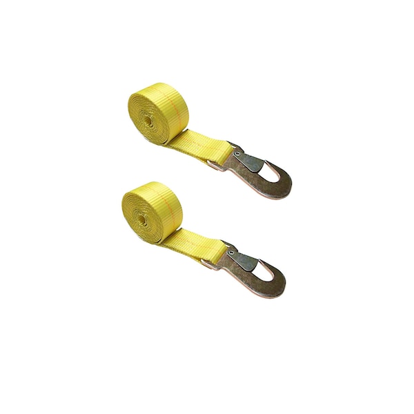 2" x 10' Wheel Lasso Lift Strap w/ Flat Snap Hook Tow Dolly Yellow, 2PK
